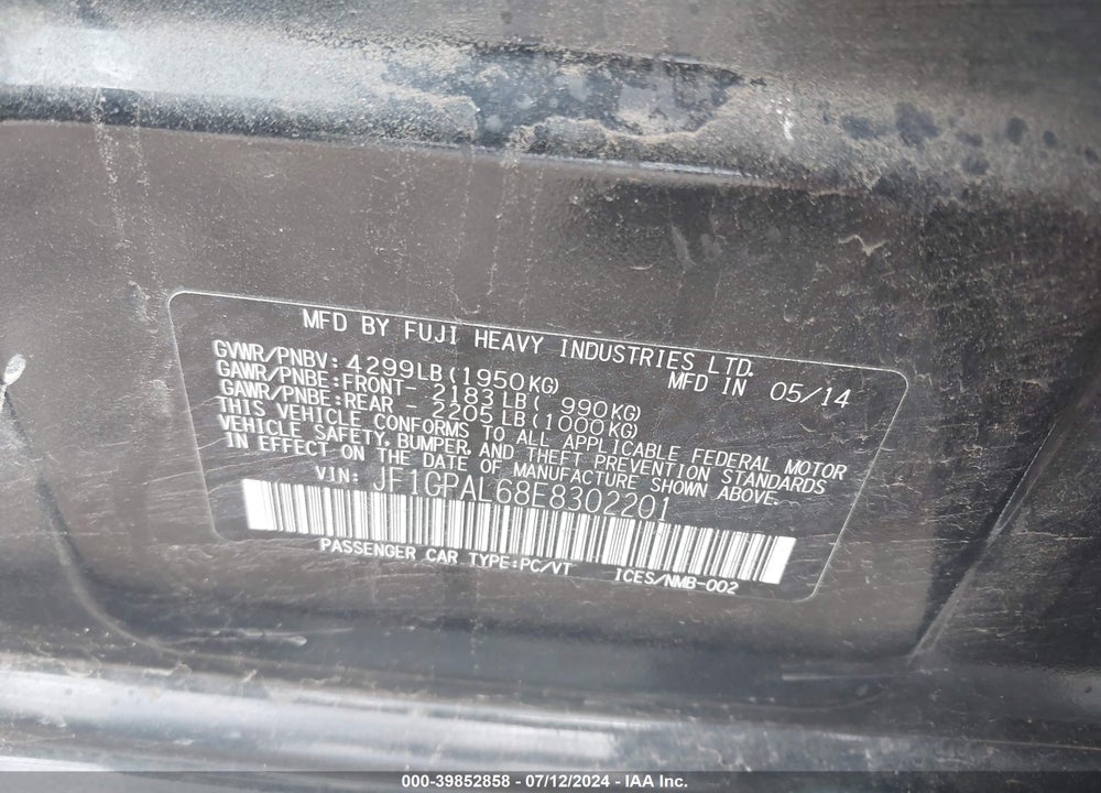 2014 SUBARU IMPREZA 2.0I SPORT PREMIUM VIN: JF1GPAL68E8302201