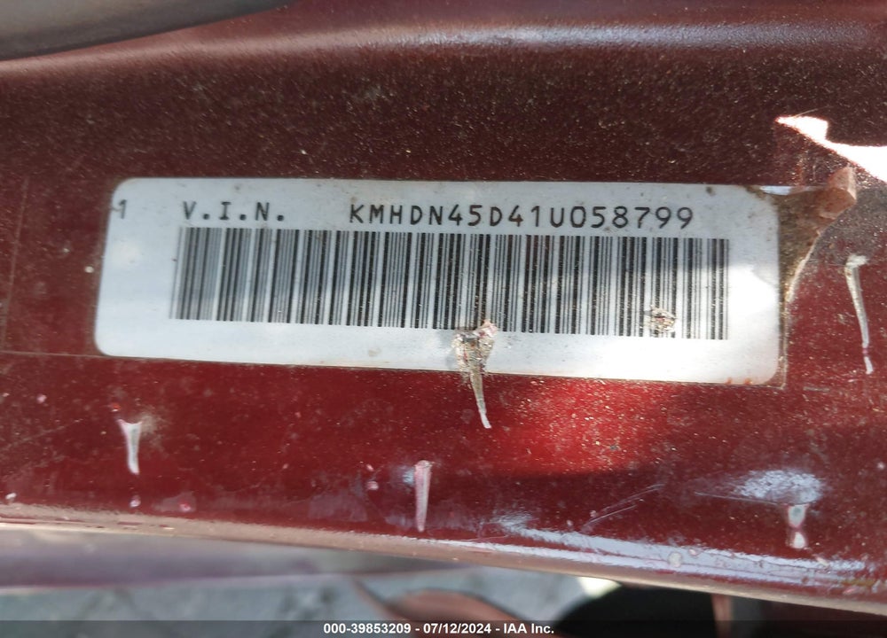 2001 HYUNDAI ELANTRA GLS VIN: KMHDN45D41U058799