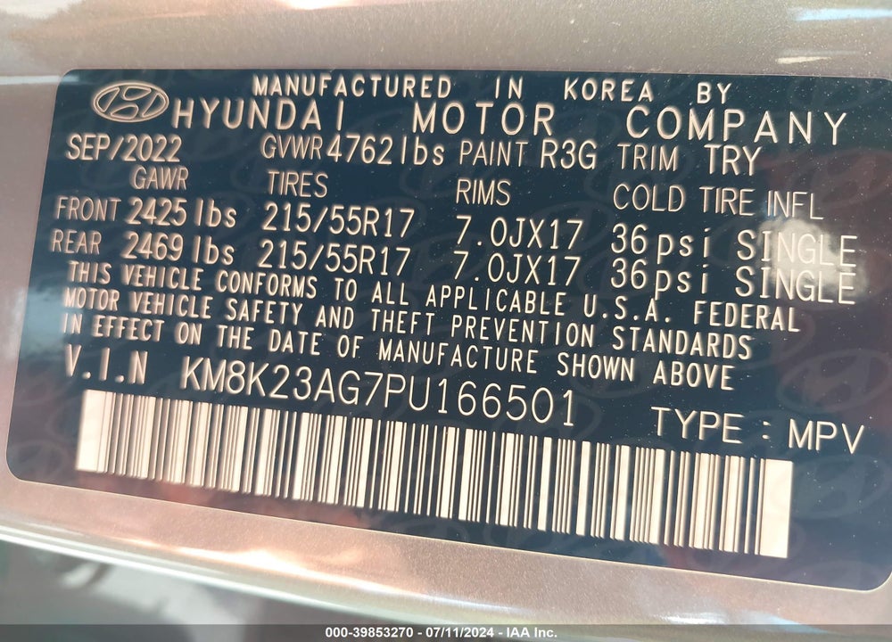 2023 HYUNDAI KONA ELECTRIC SE VIN: KM8K23AG7PU166501