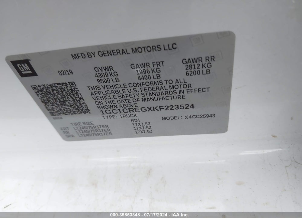 2019 CHEVROLET SILVERADO 2500HD WT VIN: 1GC1CREGXKF223524