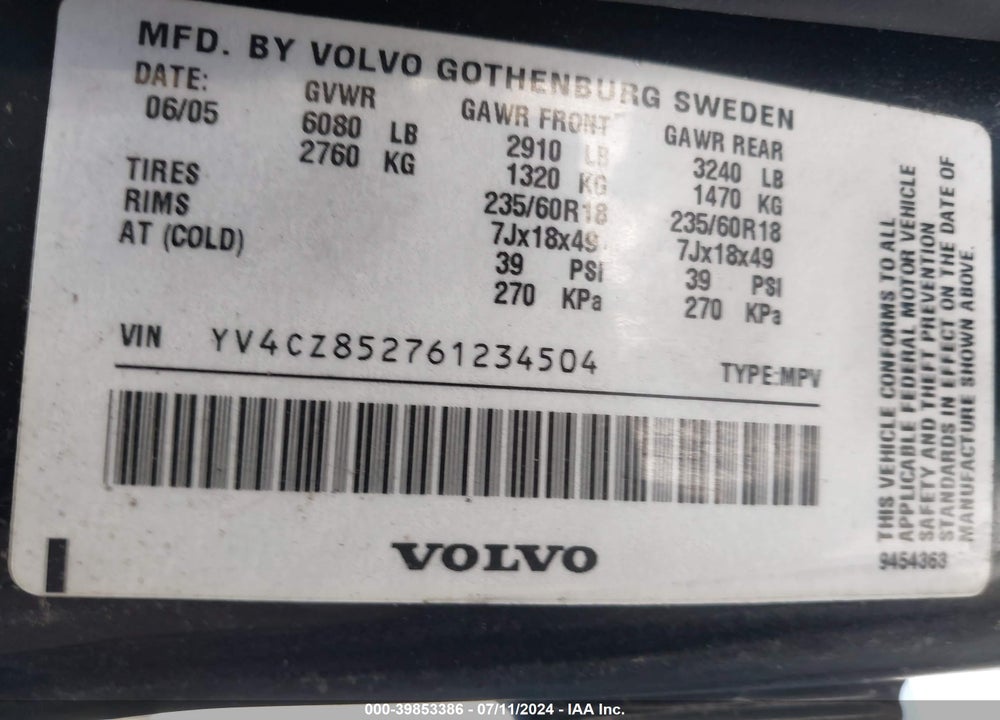 2006 VOLVO XC90 V8/ OCEAN RACE EDITION VIN: YV4CZ852761234504