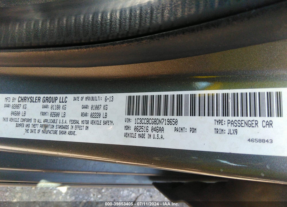 2013 CHRYSLER 200 VIN: 1C3CCBCG8DN719650