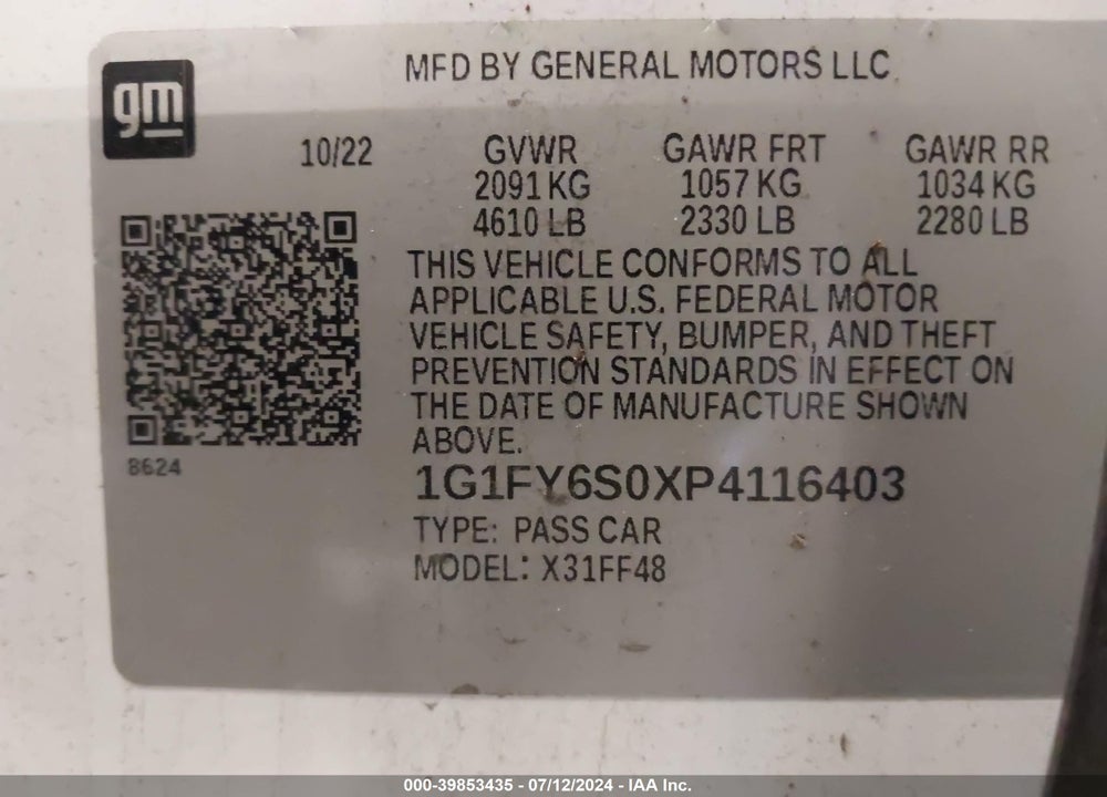 2023 CHEVROLET BOLT EUV FWD LT VIN: 1G1FY6S0XP4116403