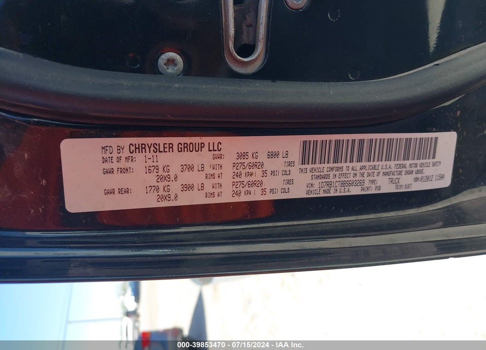 2011 RAM 1500 SLT VIN: 1D7RB1CT8BS603269