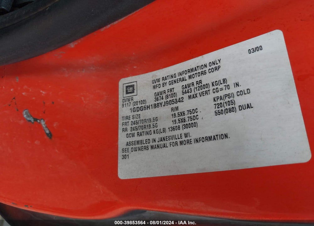 2000 GMC TC6H042 VIN: 1GDG6H1B8YJ905342