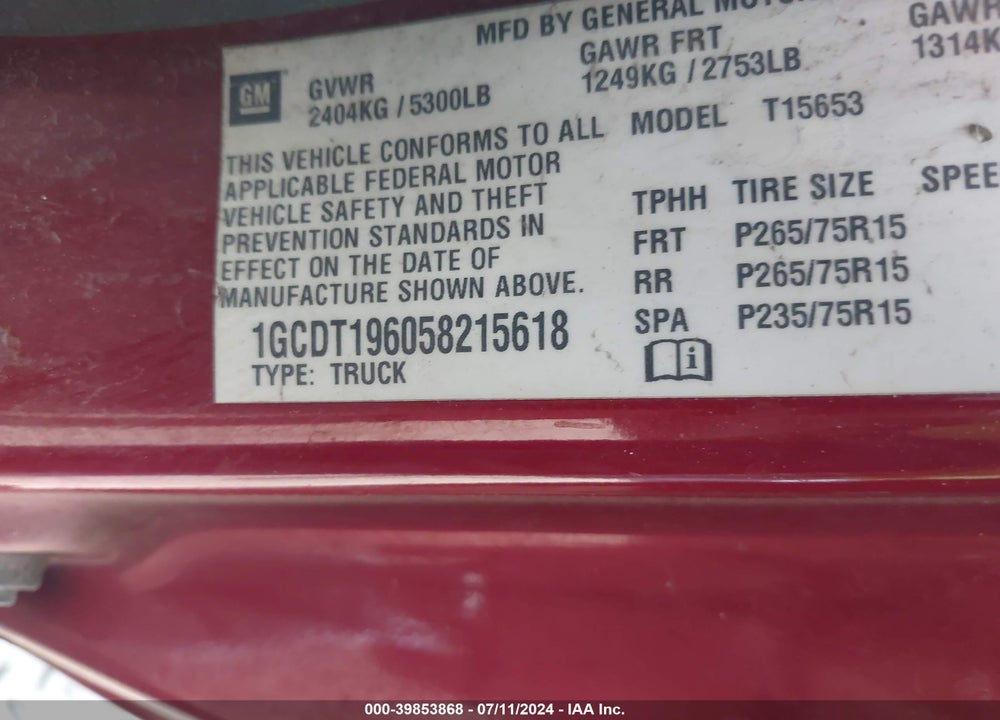 2005 CHEVROLET COLORADO LS VIN: 1GCDT196058215618