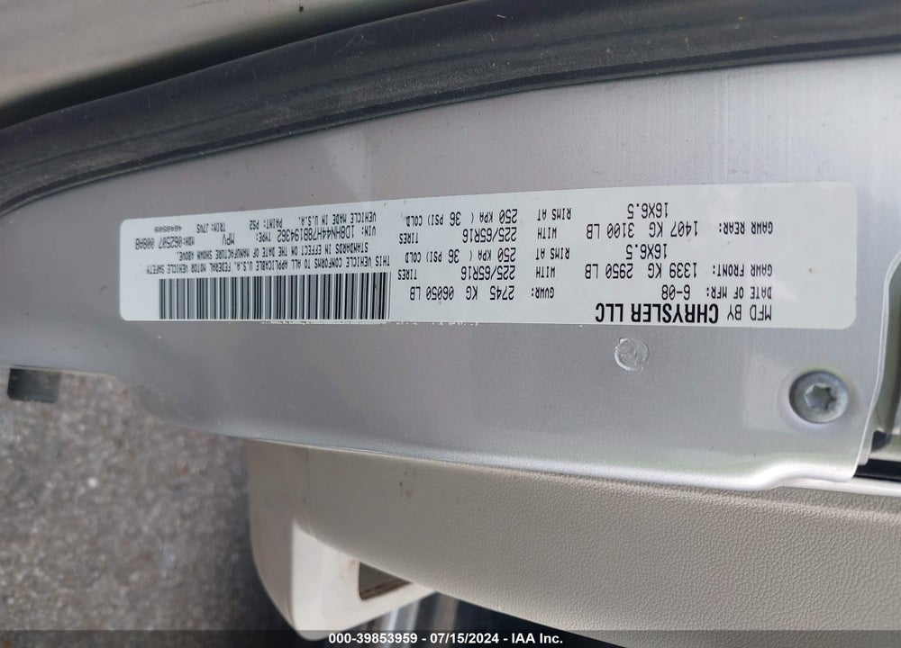 2008 DODGE GRAND CARAVAN SE VIN: 1D8HN44H78B194362