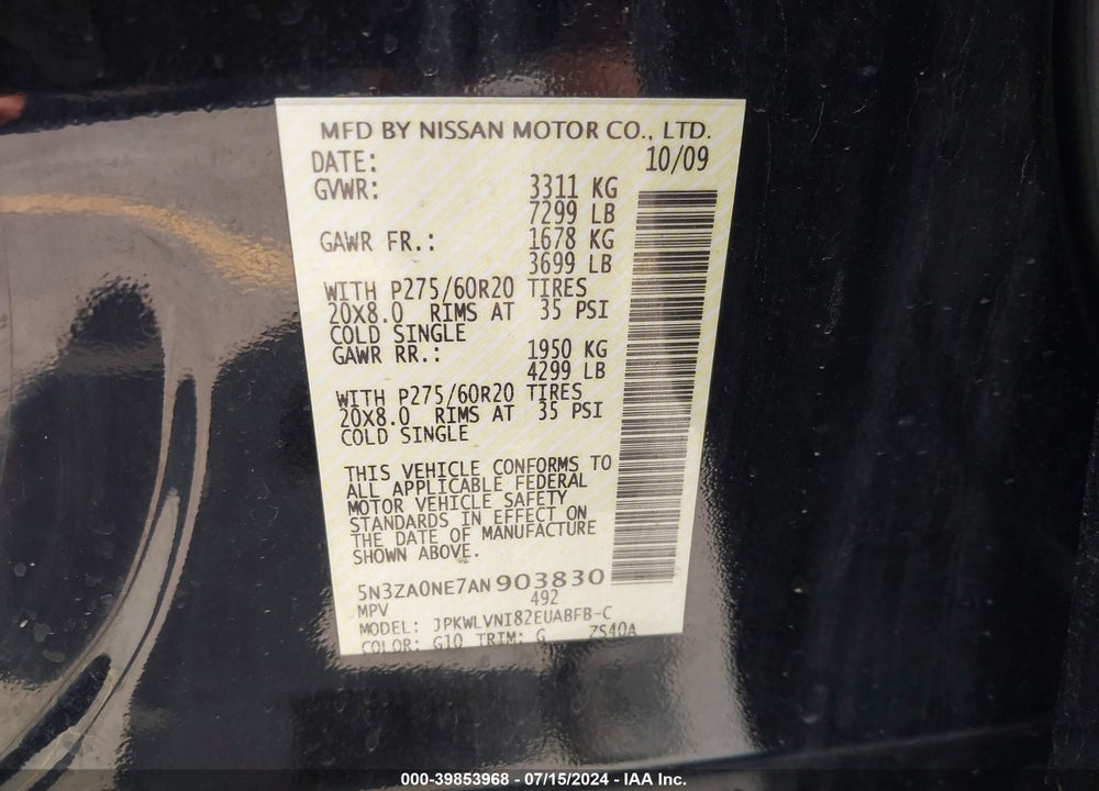 2010 INFINITI QX56 VIN: 5N3ZA0NE7AN903830