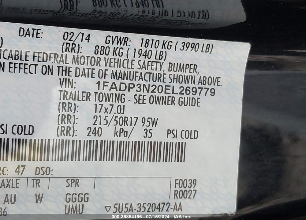 2014 FORD FOCUS TITANIUM VIN: 1FADP3N20EL269779