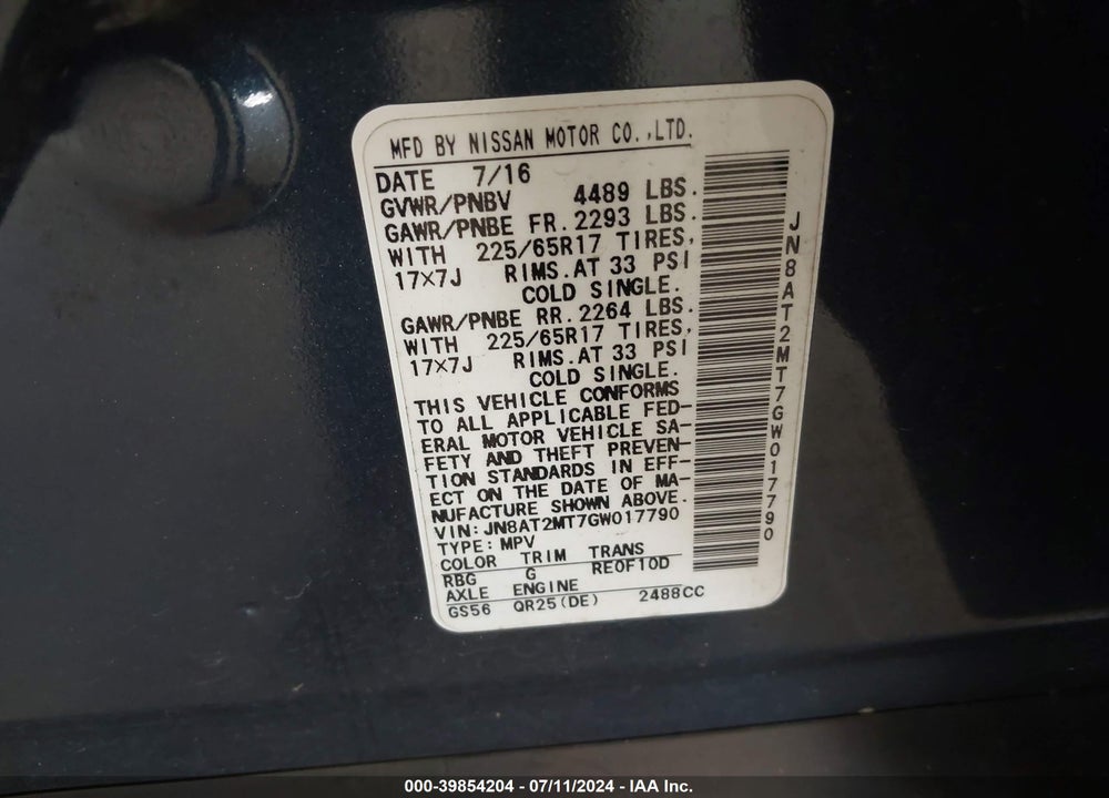 2016 NISSAN ROGUE S VIN: JN8AT2MT7GW017790