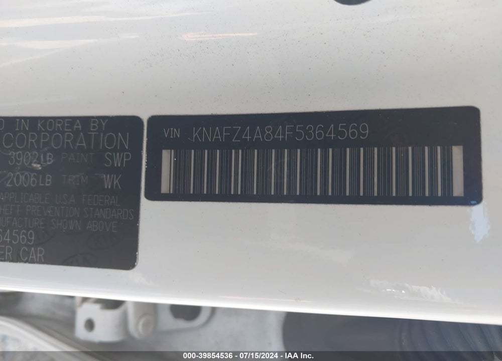 2015 KIA FORTE EX VIN: KNAFZ4A84F5364569