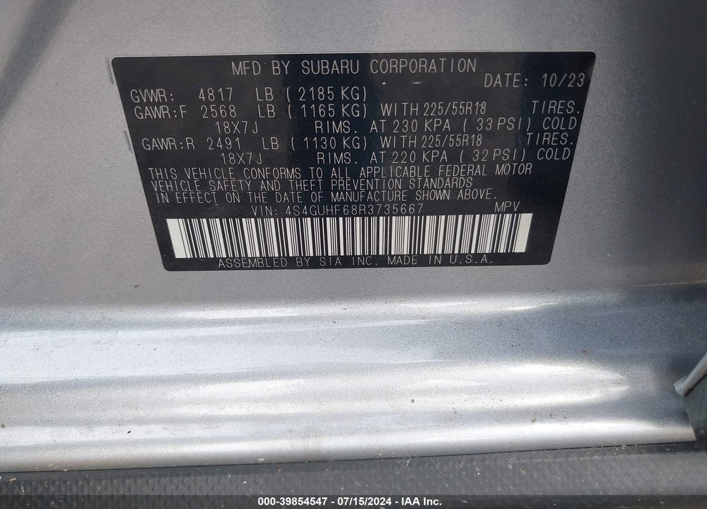 2024 SUBARU CROSSTREK SPORT VIN: 4S4GUHF68R3735667