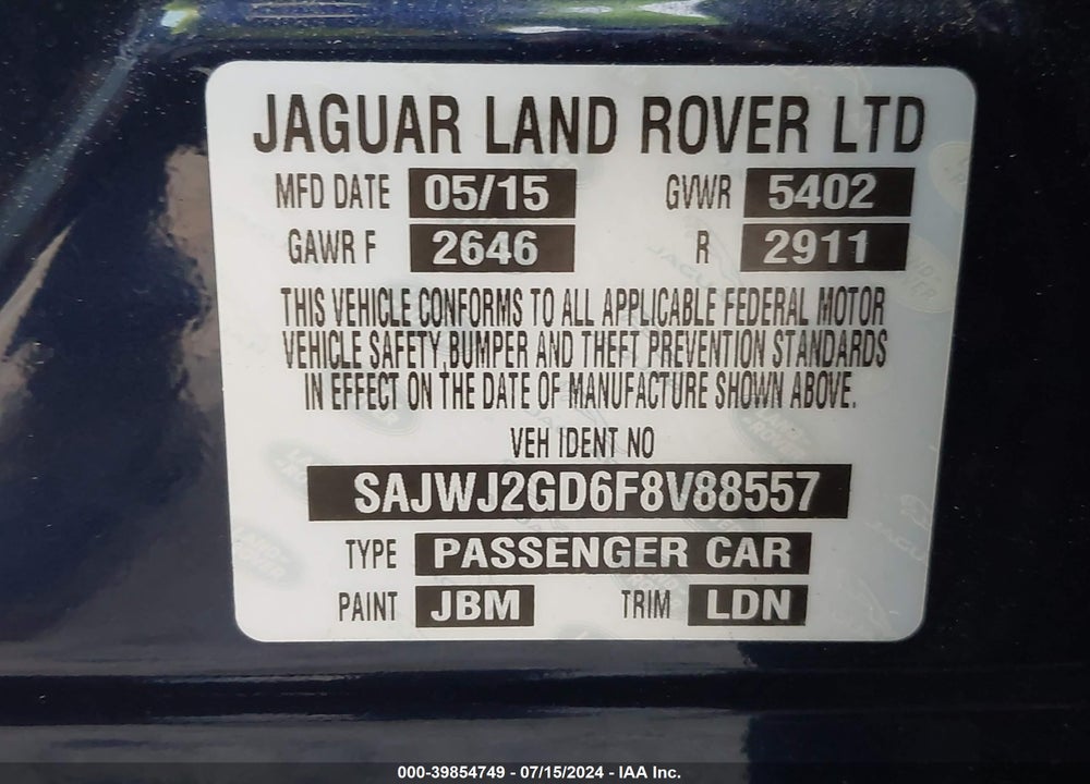 2015 JAGUAR XJ XJL PORTFOLIO VIN: SAJWJ2GD6F8V88557