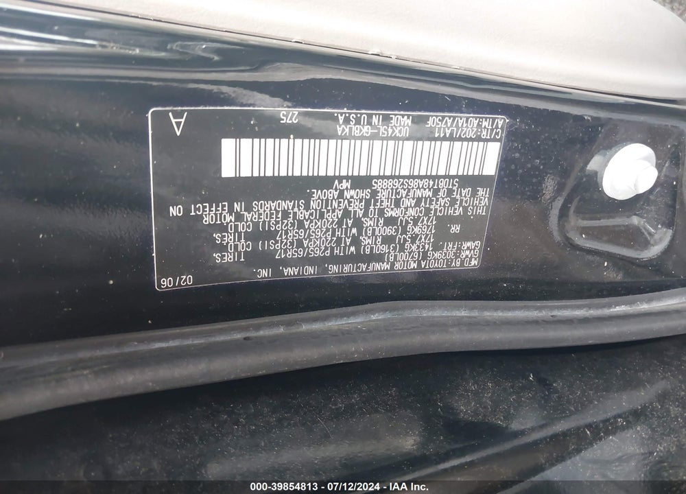 2006 TOYOTA SEQUOIA LIMITED V8 VIN: 5TDBT48A86S268885