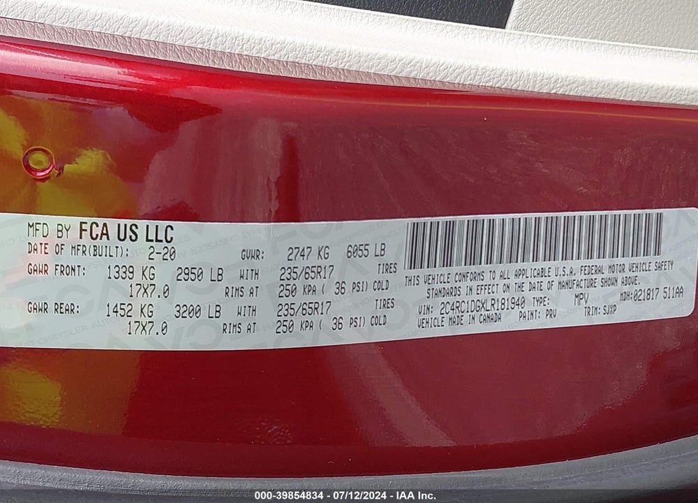 2020 CHRYSLER VOYAGER LXI VIN: 2C4RC1DGXLR181940