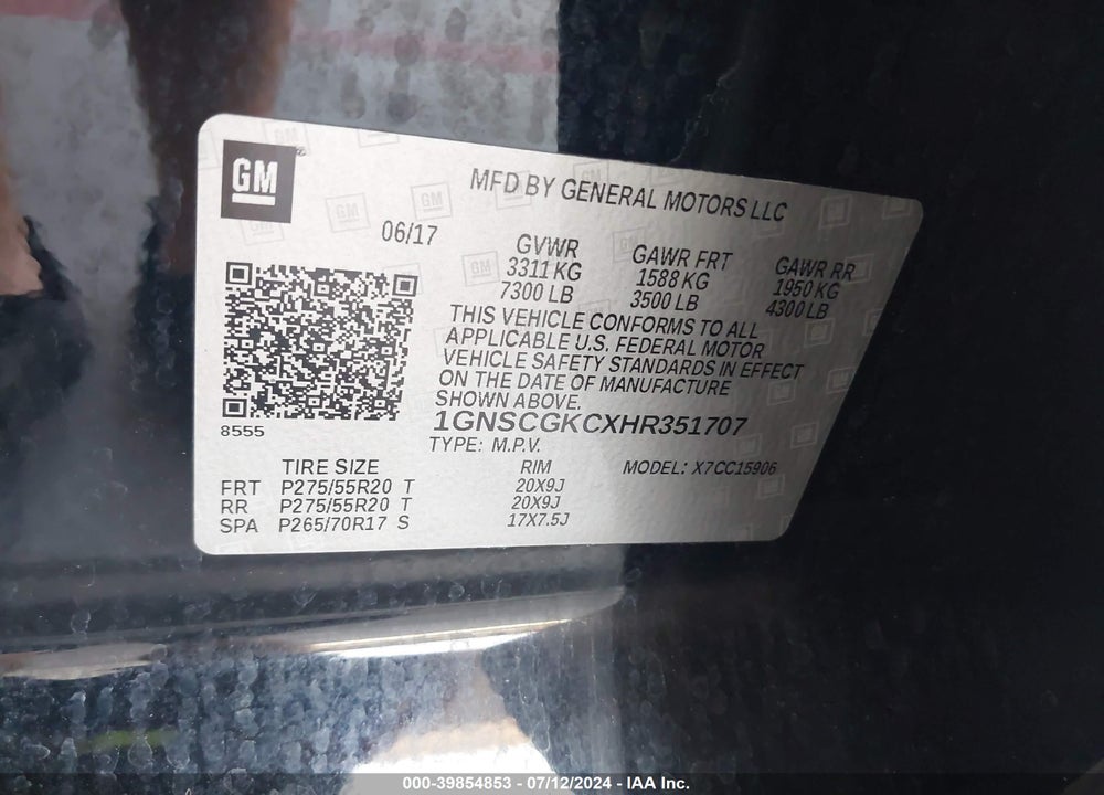 2017 CHEVROLET SUBURBAN LS VIN: 1GNSCGKCXHR351707