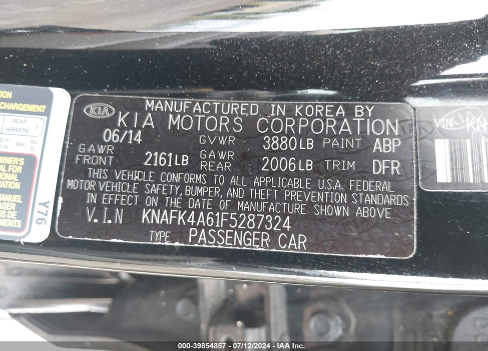 2015 KIA FORTE LX VIN: KNAFK4A61F5287324