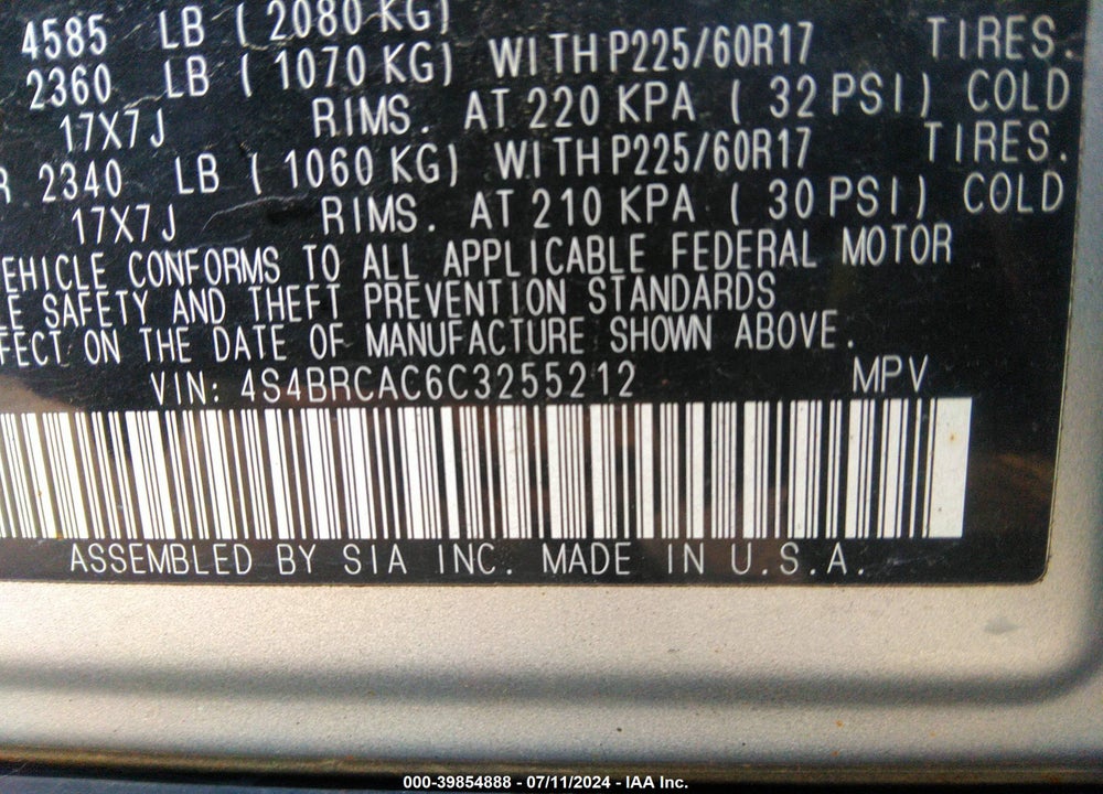 2012 SUBARU OUTBACK 2.5I VIN: 4S4BRCAC6C3255212