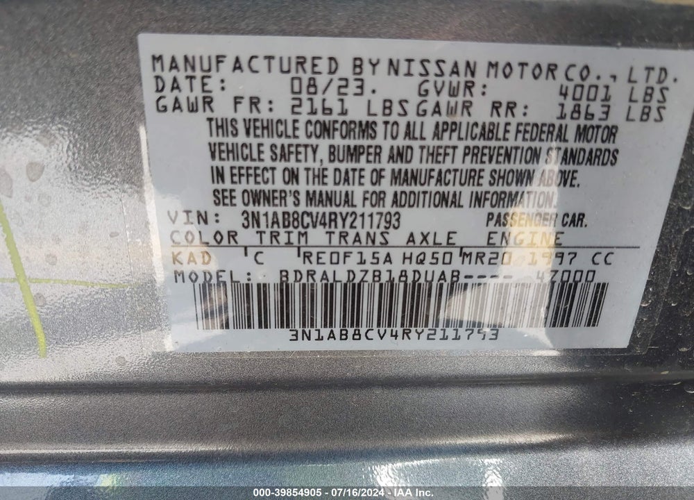 2024 NISSAN SENTRA SV XTRONIC CVT VIN: 3N1AB8CV4RY211793