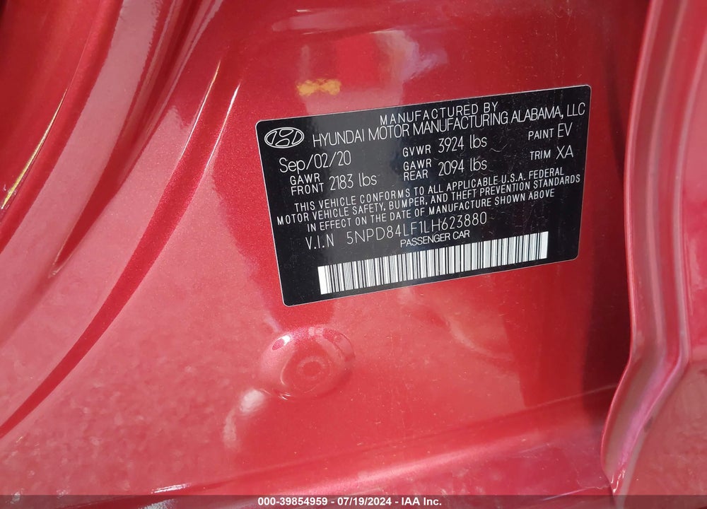 2020 HYUNDAI ELANTRA VALUE EDITION VIN: 5NPD84LF1LH623880