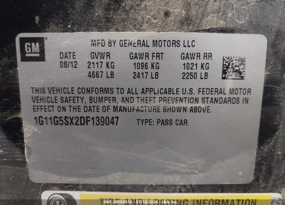 2013 CHEVROLET MALIBU 3LT VIN: 1G11G5SX2DF139047
