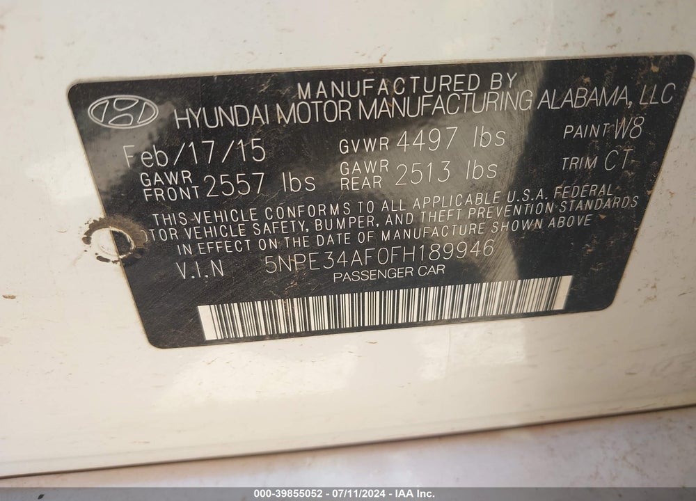 2015 HYUNDAI SONATA SPORT VIN: 5NPE34AF0FH189946