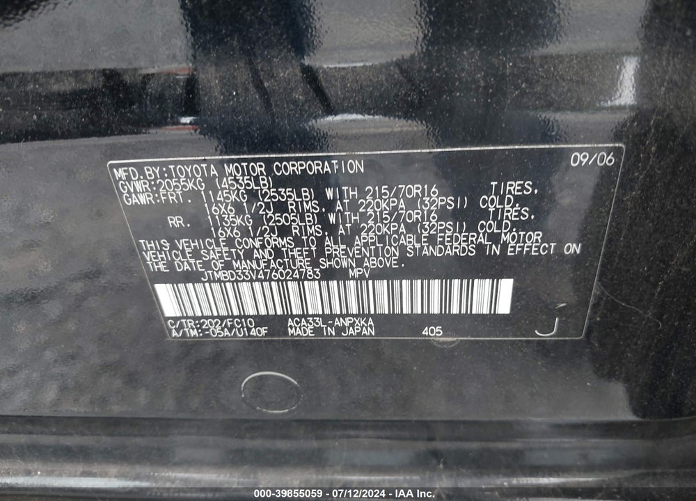 2007 TOYOTA RAV4 VIN: JTMBD33V476024783