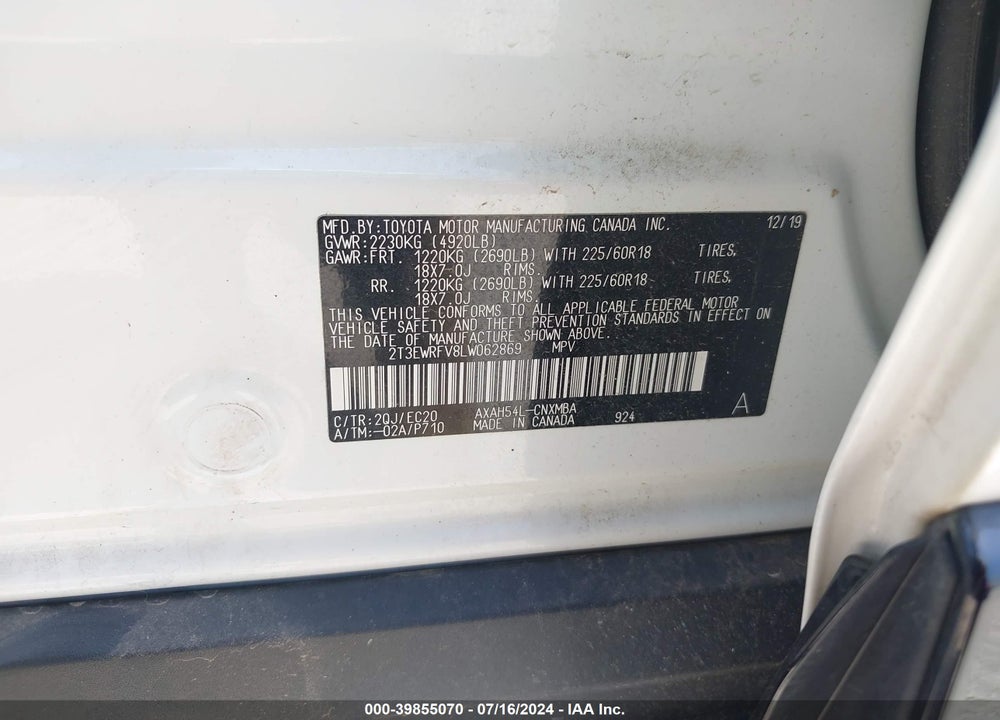 2020 TOYOTA RAV4 HYBRID XSE VIN: 2T3EWRFV8LW062869