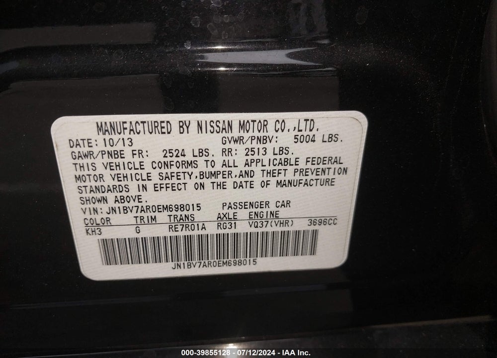 2014 INFINITI Q50 PREMIUM VIN: JN1BV7AR0EM698015