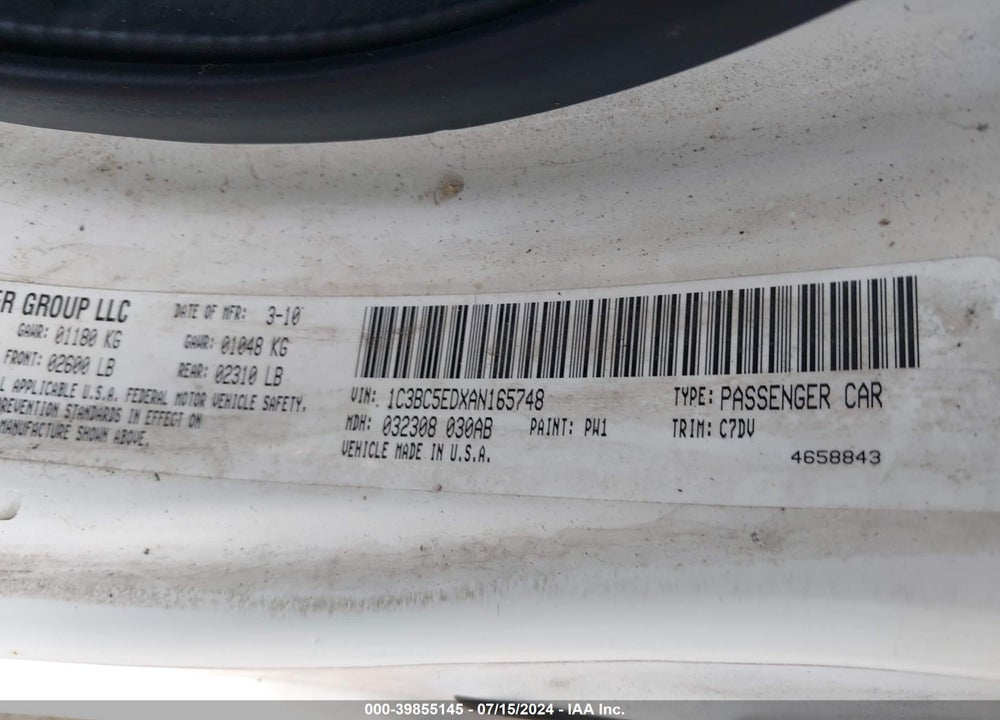 2010 CHRYSLER SEBRING TOURING VIN: 1C3BC5EDXAN165748