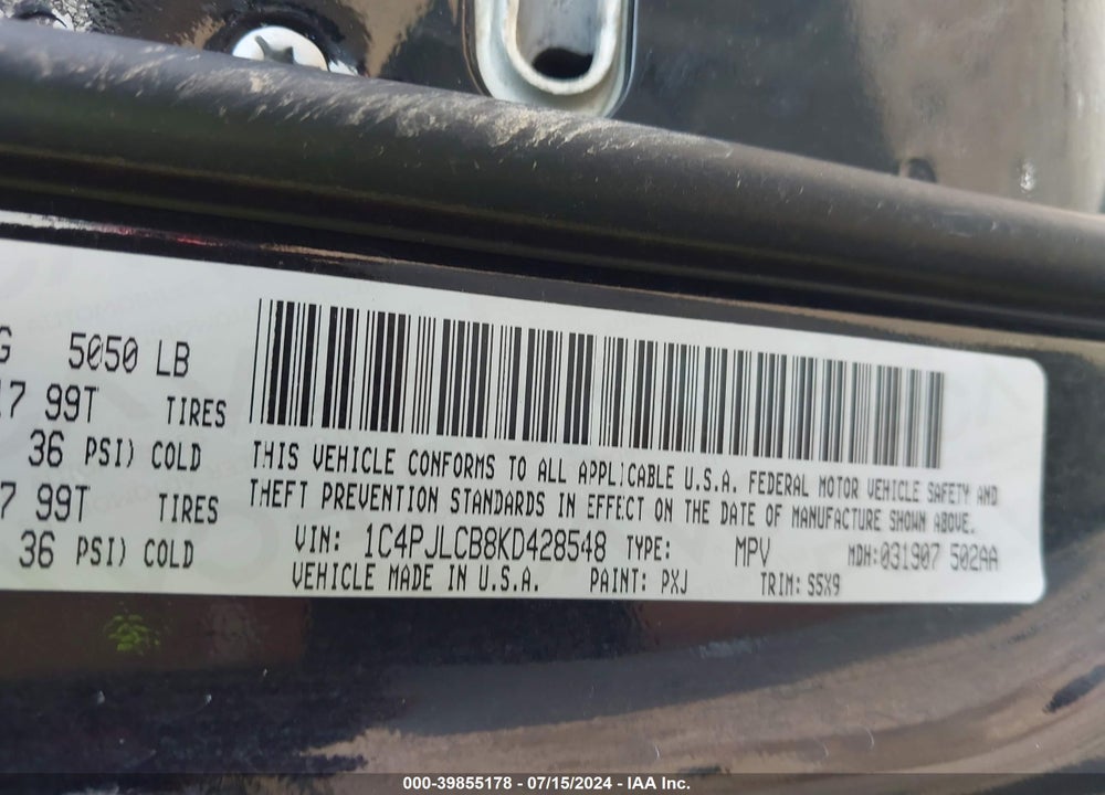 2019 CHEROKEE JEEP  LATITUDE FWD VIN: 1C4PJLCB8KD428548
