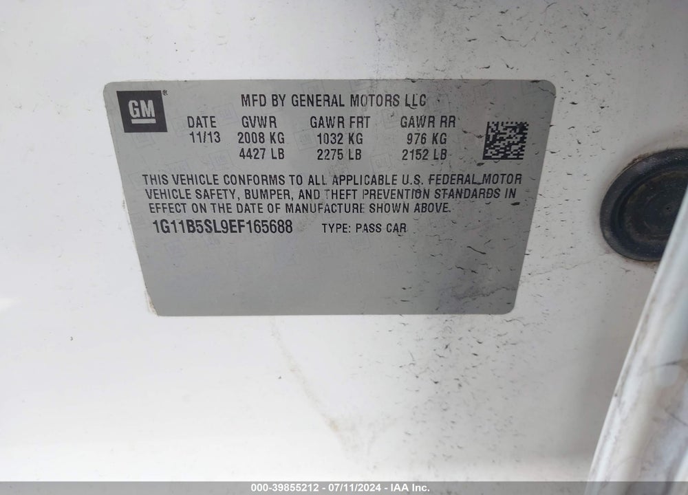 2014 CHEVROLET MALIBU 1LS VIN: 1G11B5SL9EF165688