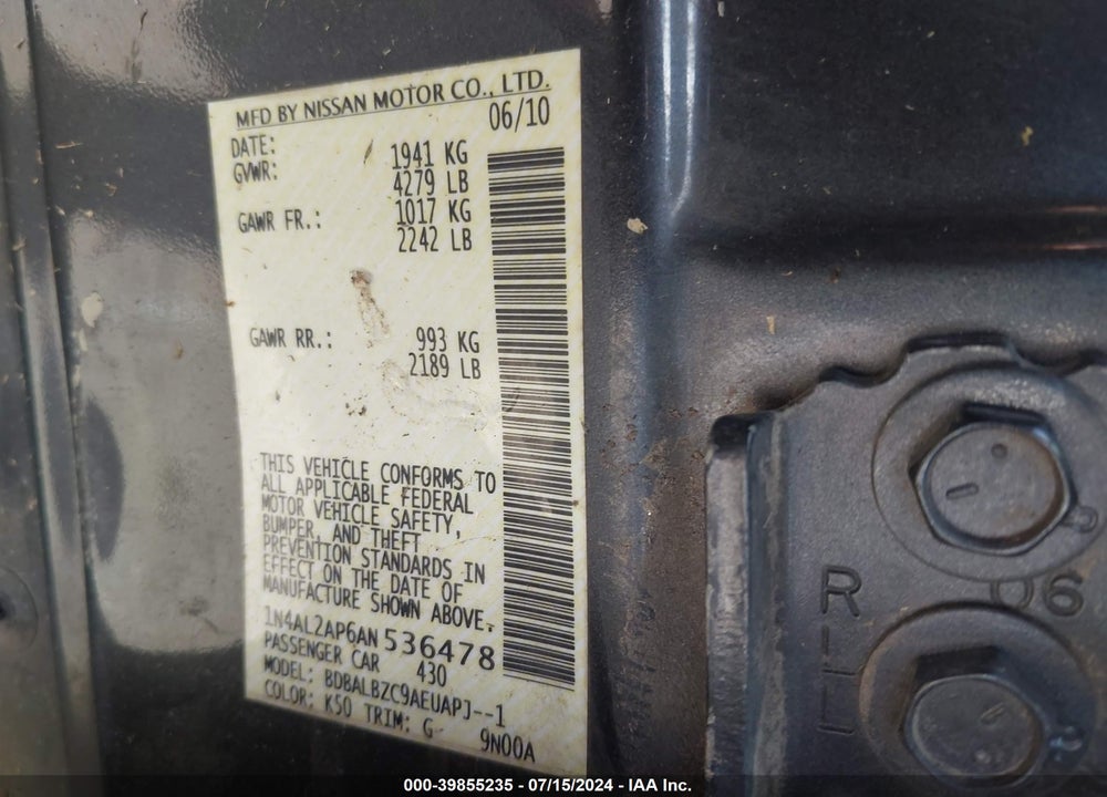 2010 NISSAN ALTIMA 2.5 S VIN: 1N4AL2AP6AN536478