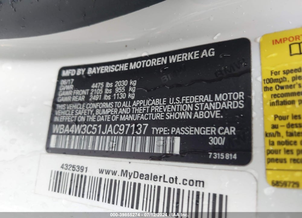 2018 BMW 4 SERIES 430I VIN: WBA4W3C51JAC97137