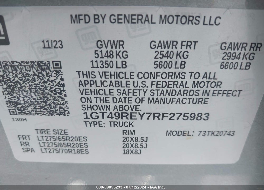 2024 GMC SIERRA 2500HD 4WD  STANDARD BED DENALI VIN: 1GT49REY7RF275983