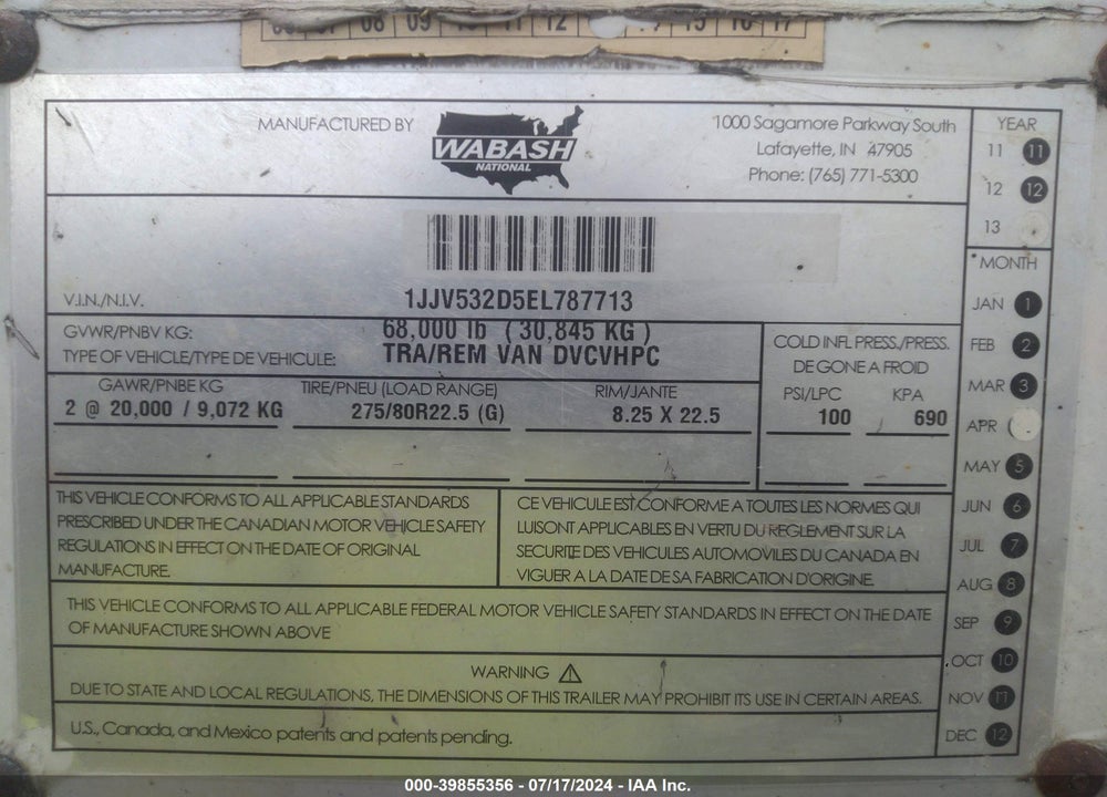 2014 WABASH NATIONAL CORP --- VIN: 1JJV532D5EL787713