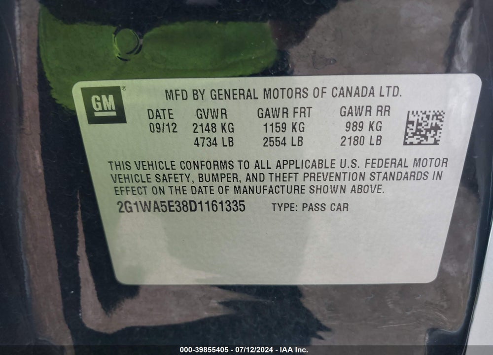 2013 CHEVROLET IMPALA LS VIN: 2G1WA5E38D1161335
