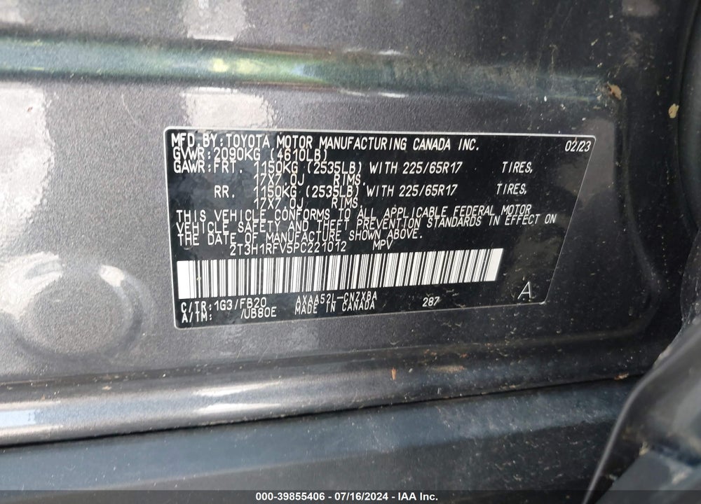 2023 TOYOTA RAV4 LE VIN: 2T3H1RFV5PC221012