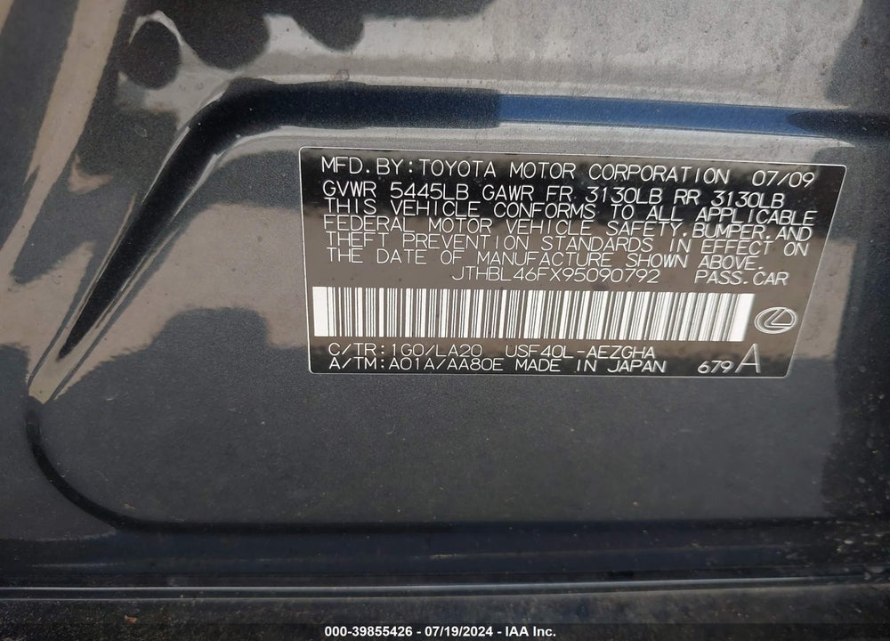2009 LEXUS LS 460 VIN: JTHBL46FX95090792