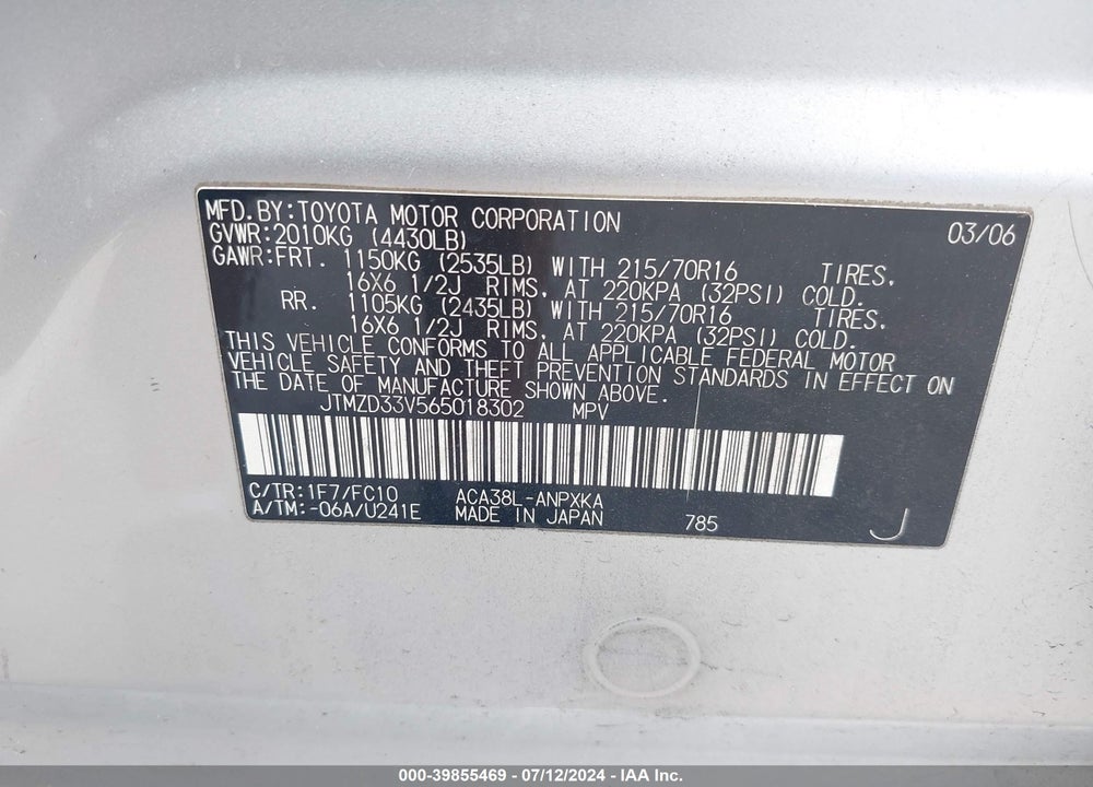 2006 TOYOTA RAV4 VIN: JTMZD33V565018302