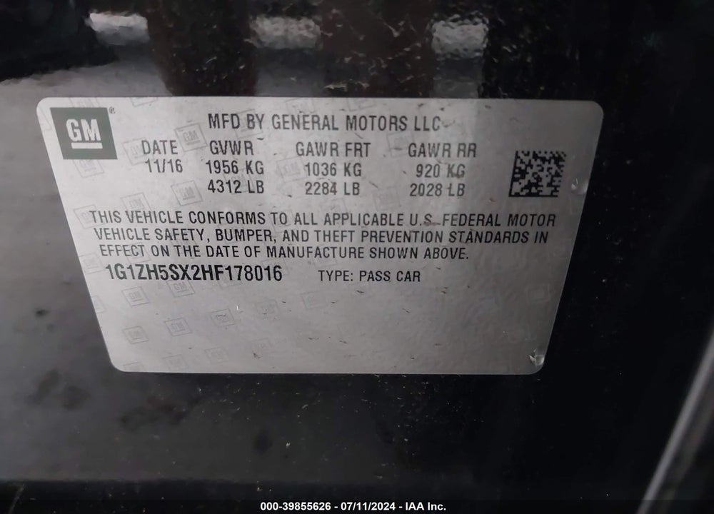 2017 CHEVROLET MALIBU VIN: 1G1ZH5SX2HF178016