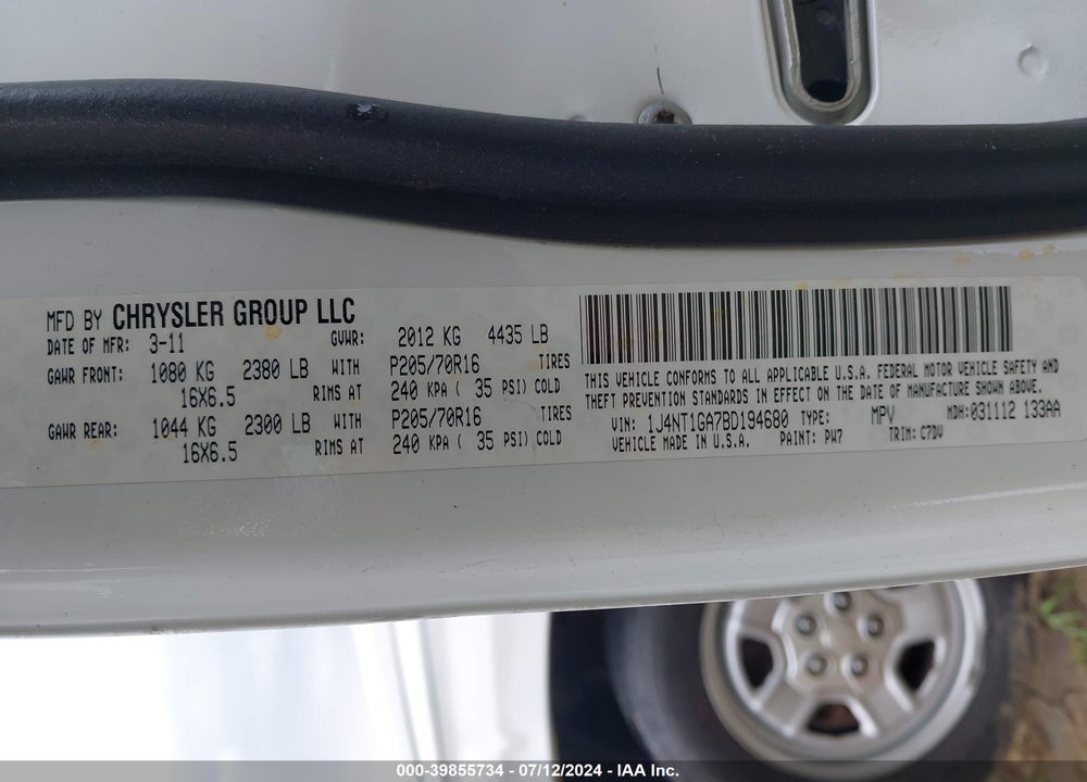 2011 JEEP PATRIOT SPORT VIN: 1J4NT1GA7BD194680