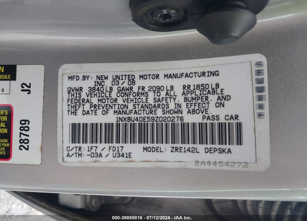 2009 TOYOTA COROLLA S VIN: 1NXBU40E59Z020276