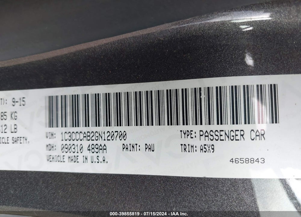 2016 CHRYSLER 200 LIMITED VIN: 1C3CCCAB2GN120700