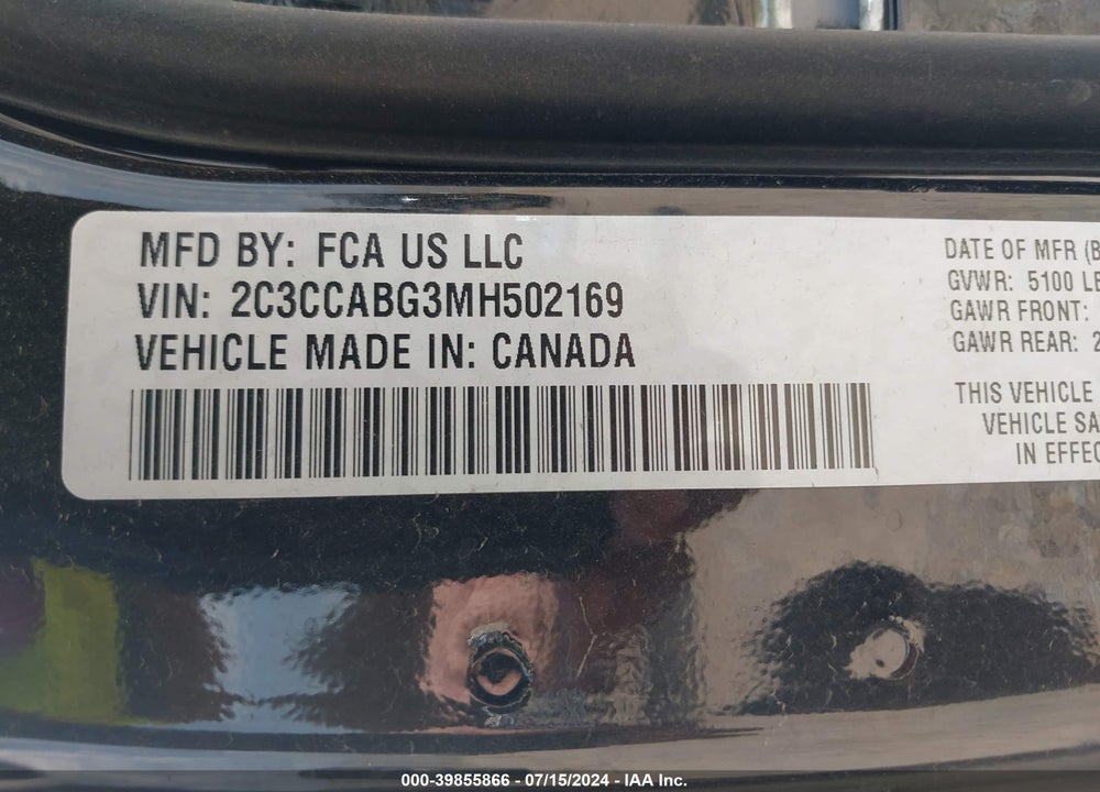2021 CHRYSLER 300 300S VIN: 2C3CCABG3MH502169