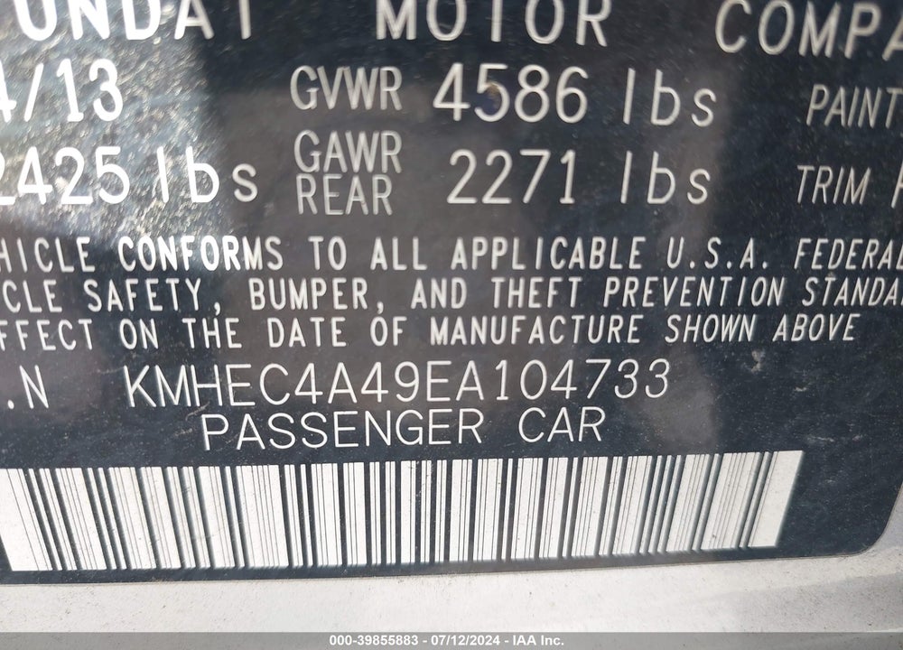2014 HYUNDAI SONATA HYBRID LIMITED VIN: KMHEC4A49EA104733