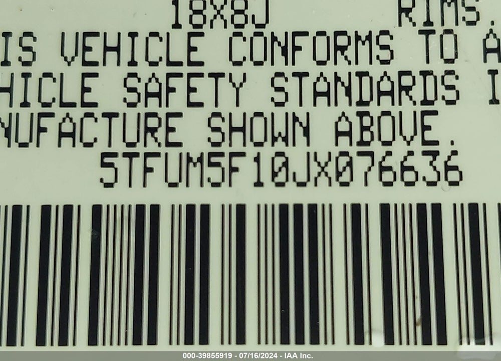 2018 TOYOTA TUNDRA SR 4.6L V8 VIN: 5TFUM5F10JX076636