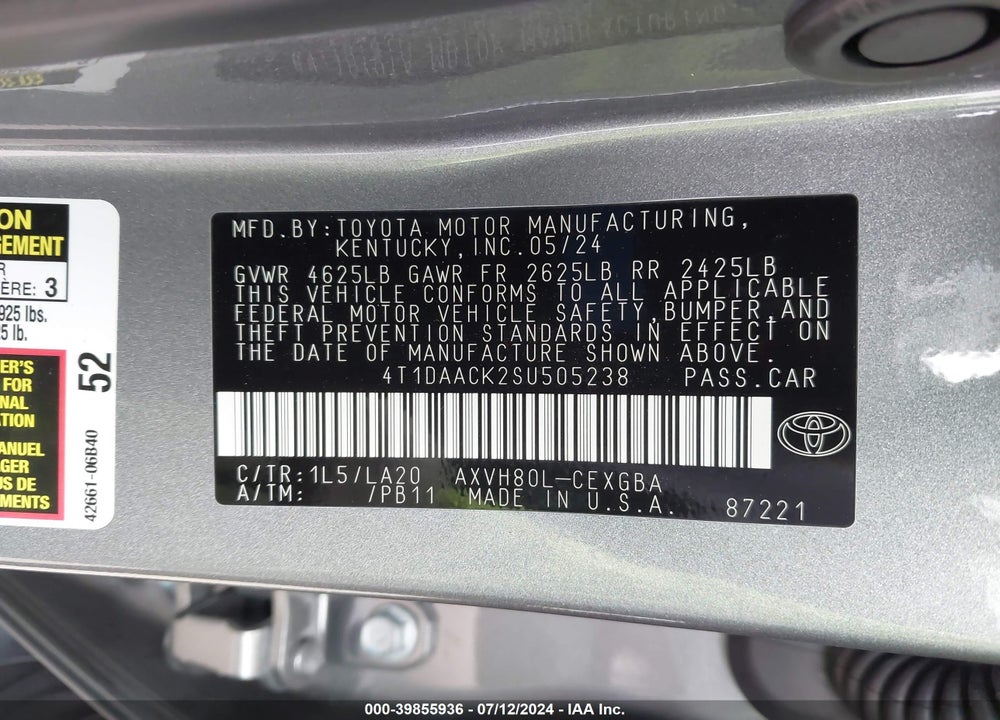2025 TOYOTA CAMRY XLE VIN: 4T1DAACK2SU505238