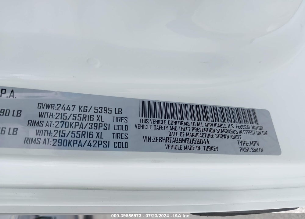 2021 RAM PROMASTER CITY TRADESMAN VIN: ZFBHRFAB9M6U59044