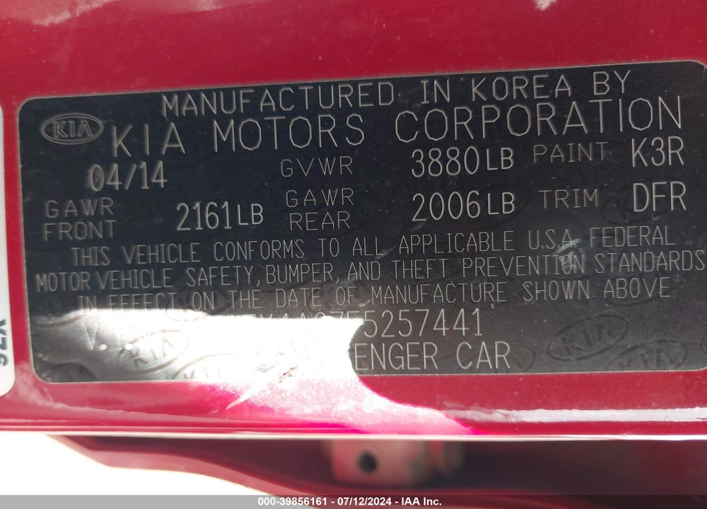 2015 KIA FORTE LX VIN: KNAFX4A67F5257441